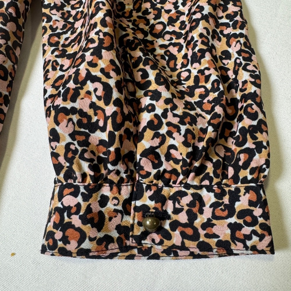 Ann Taylor LOFT Large Leopard Print Shift Dress Womens Brown Animal Long Sleeve - Picture 6 of 9